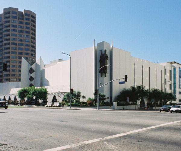 Corner street view of the Sinai temple