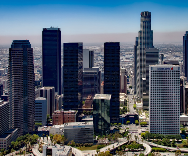 View of downtown Los Angeles skyline.